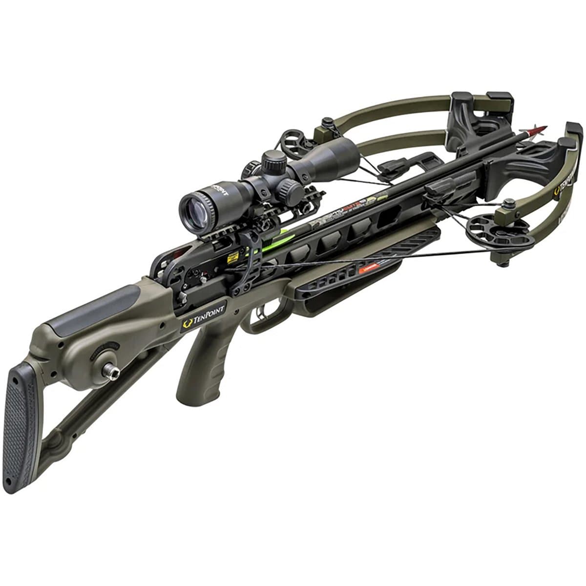 TenPoint Venom X crossbow package with scope, ACUslide system, quiver, and arrows
